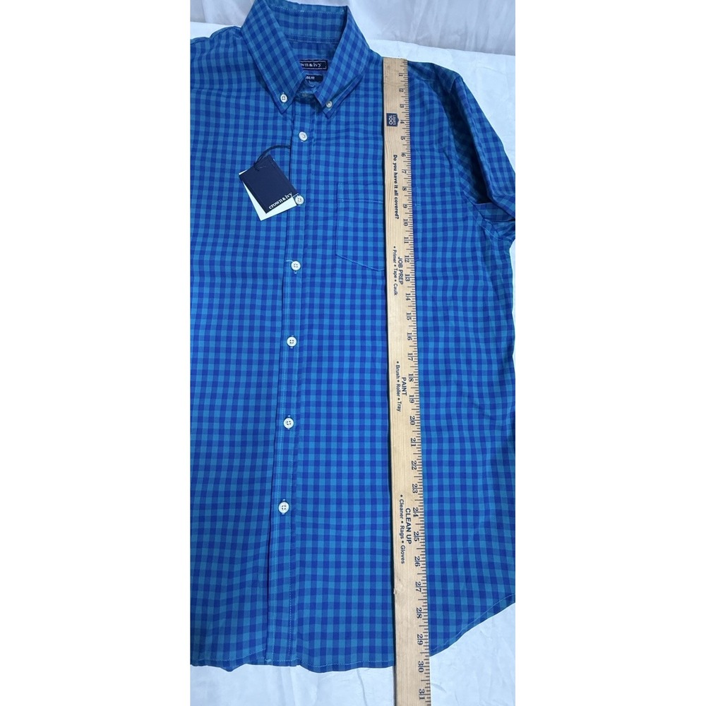 NWT Crown&Ivy Men's SzM Long Sleeve Button Down Shirt Blue‎ Plaid Cotton Spandex - Picture 5 of 16